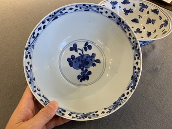 Two Chinese blue and white bowls with cranes, deer and ducks, Wanli