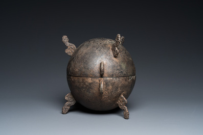 A rare Chinese bronze ritual 'Dui' food vessel and cover, Warring States period