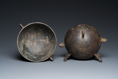 A rare Chinese bronze ritual 'Dui' food vessel and cover, Warring States period