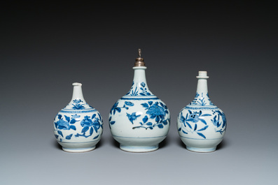 Three Japanese blue and white Arita pharmacy bottles, Edo, 18th C.