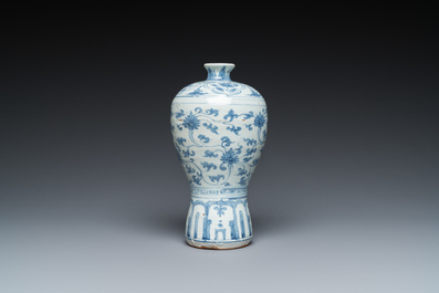 A Chinese blue and white 'meiping' vase with lotus scrolls, Ming