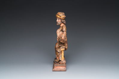 Proph&egrave;te en bois sculpt&eacute; et polychrom&eacute;, Flandres, 15/16&egrave;me