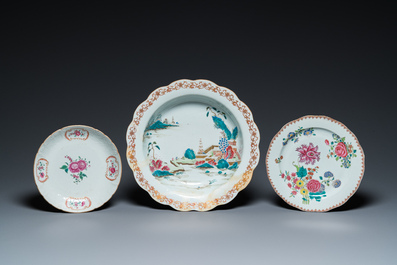 14 Chinese famille rose dishes and plates, Qianlong and later