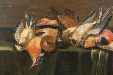 Suiveur de Alexander Adriaenssen (1587-1661): Nature morte aux oiseaux, huile sur panneau, 17&egrave;me