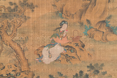 Ecole chinoise: 'Lan Caihe 藍采和', encre et couleurs sur soie, 18/19&egrave;me