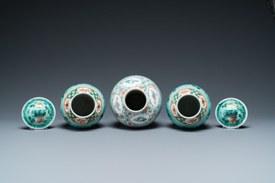 Three Chinese famille verte vases, 19th C.