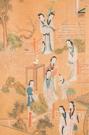 Ecole chinoise: Deux sc&egrave;nes aux femmes et gar&ccedil;ons, encre et couleurs sur soie, Qing