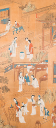 Chinese school: Two garden scenes with ladies and boys, ink and colour on silk, Qing