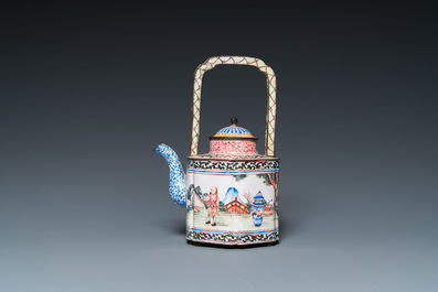 A Chinese Canton enamel teapot, a wine jug and a wine cup, Yongzheng/Qianlong