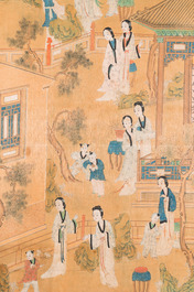 Chinese school: Two garden scenes with ladies and boys, ink and colour on silk, Qing