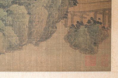 Du Qiong 杜瓊 (1396-1474): 'Paysage montagneux aux pins', encre et couleurs sur soie, dat&eacute; juillet 1440