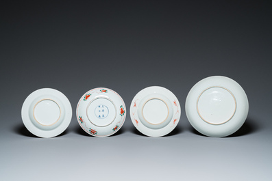 A Chinese famille verte dish, three plates and six saucers, Kangxi