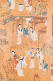 Ecole chinoise: Deux sc&egrave;nes aux femmes et gar&ccedil;ons, encre et couleurs sur soie, Qing