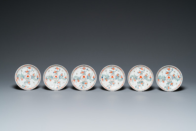 Un plat, trois assiettes et six soucoupes en porcelaine de Chine famille verte, Kangxi