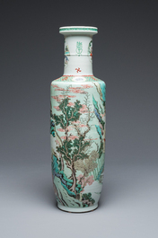 A large Chinese famille verte rouleau vase, 20th C.