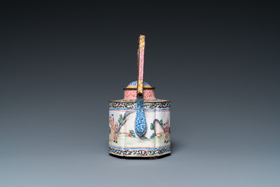 A Chinese Canton enamel teapot, a wine jug and a wine cup, Yongzheng/Qianlong