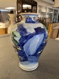 A Chinese wucai vase with figurative design, Transitional period