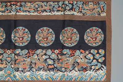 A Chinese gold- and silver-thread-embroidered silk panel with dragons, Qing