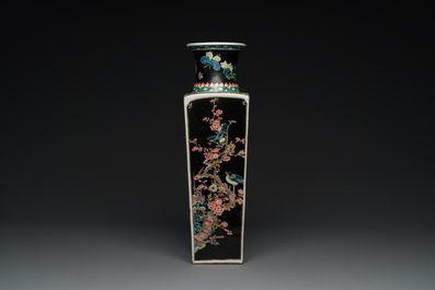 A square Chinese famille noire vase, Kangxi