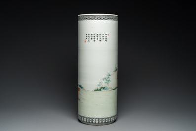 A Chinese cylindrical famillle rose vase, Republic