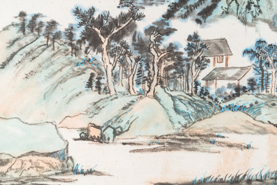 Zhou Huaimin 周懷民 (1906-1996): 'Paysage montagneux aux pins', encre et couleurs sur papier
