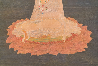 Ecole chinoise: 'Bodhisattva', encre et couleurs sur soie, Qing