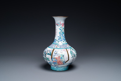 A Chinese Canton enamel vase, a box and cover and a 'dragon' dish, Qianlong and later