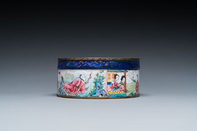 A Chinese Canton enamel vase, a box and cover and a 'dragon' dish, Qianlong and later