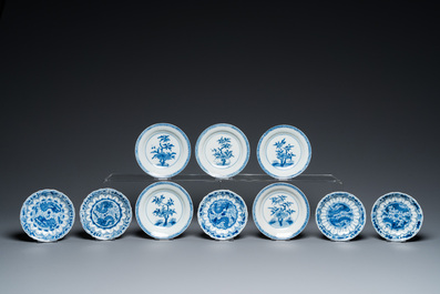 Eleven Chinese blue and white cups and ten saucers, Kangxi