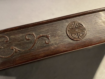 A Chinese partly zitan wood 'Five bats and Shou' box and cover, Qing