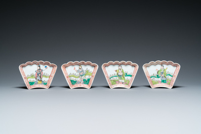 A Chinese famille rose eight-piece 'immortals' sweetmeat set, 19th C.