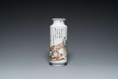 Een Chinese qianjiang cai rouleau vaas, gesigneerd Zhan Litang 詹麗堂, gedateerd 1867