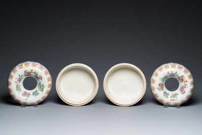 A rare pair of Chinese famille rose boxes and covers for court necklaces, 19th C.