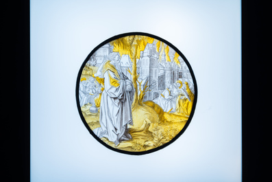 Twee beschilderde glazen medaillons met 'Het Laatste Oordeel' &amp; 'Abraham die Sodom ziet branden', Zuidelijke Nederlanden, wellicht 19e eeuw