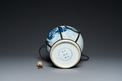 A Chinese blue and white vase and cover mounted as a water pipe for the Vietnamese market, Daoguang mark, 19th C.