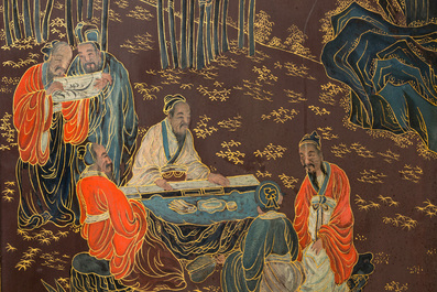 Een Chinees beschilderd vierslags houten kamerscherm, Qing