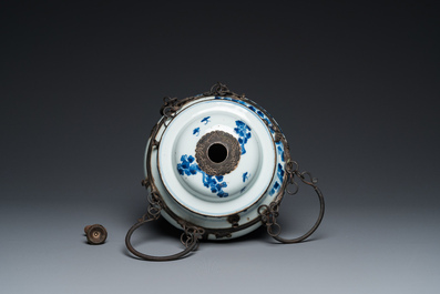 A Chinese blue and white vase and cover mounted as a water pipe for the Vietnamese market, Daoguang mark, 19th C.