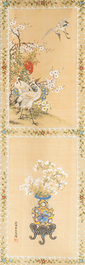 Wang Chengxun 王承勳 (19/20e eeuw): 'Bloemenvazen en vogels', inkt en kleur op zijde, Republiek