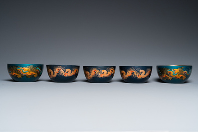 Cinq bols et une paire de lave-pinceaux en laque de Fuzhou ou Foochow, Shen Shao An et Hip Sang, R&eacute;publique