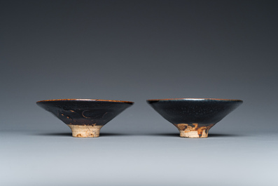 A pair of Chinese Cizhou-type 'oil spot' bowls, Yuan