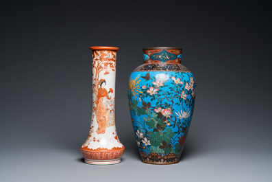 Une collection de porcelaines de Satsuma et Kutani et un vase en &eacute;maux cloisonn&eacute;s, Japon, Meiji, 19&egrave;me