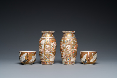 Une collection de porcelaines de Satsuma et Kutani et un vase en &eacute;maux cloisonn&eacute;s, Japon, Meiji, 19&egrave;me