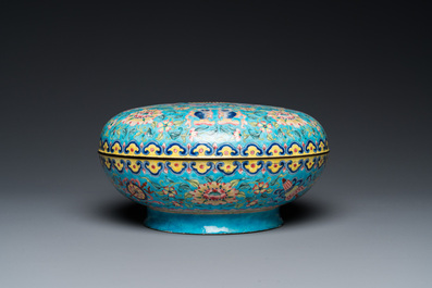 A Chinese Canton enamel spice box and cover with interior compartment, Qianlong