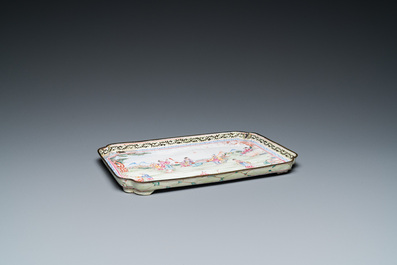 Two Chinese rectangular Canton enamel trays, Yongzheng/Qianlong