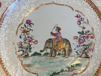 A Chinese famille rose Indian market plate with an elephant and rider, Qianlong