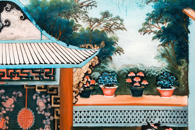 Een Chinese achterglasschildering in originele lijst, Canton, 1e helft 19e eeuw