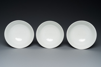 Three Chinese famille rose 'dragon' bowls, Qianlong mark, 19/20th C.