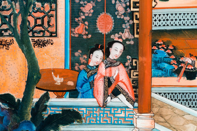 Een Chinese achterglasschildering in originele lijst, Canton, 1e helft 19e eeuw