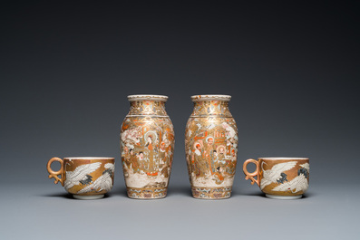 Une collection de porcelaines de Satsuma et Kutani et un vase en &eacute;maux cloisonn&eacute;s, Japon, Meiji, 19&egrave;me