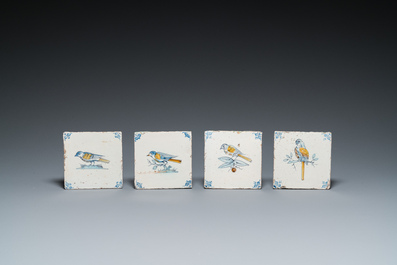 Nine polychrome Dutch Delft 'bird' tiles, 17th C.